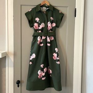 Tuckernuck Olive and Pressed Powder Floral Chloe Dress
